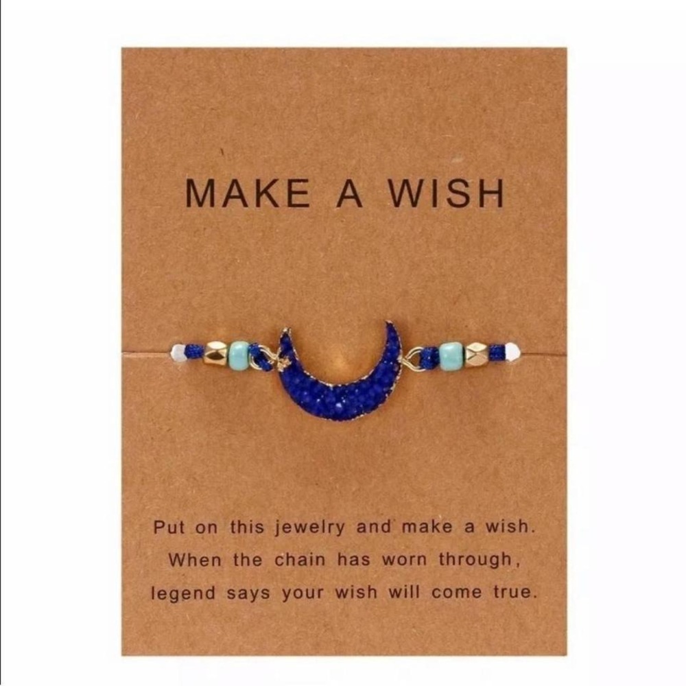 New Sapphire Blue Moon Wish Crystal Druzy Stone Boho Beaded Adjustable Bracelet